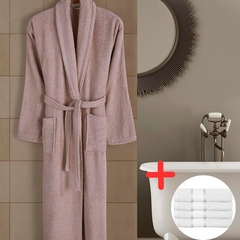 Halat de baie Unisex bumbac 100% – Cappuccino + Set 4 Prosoape