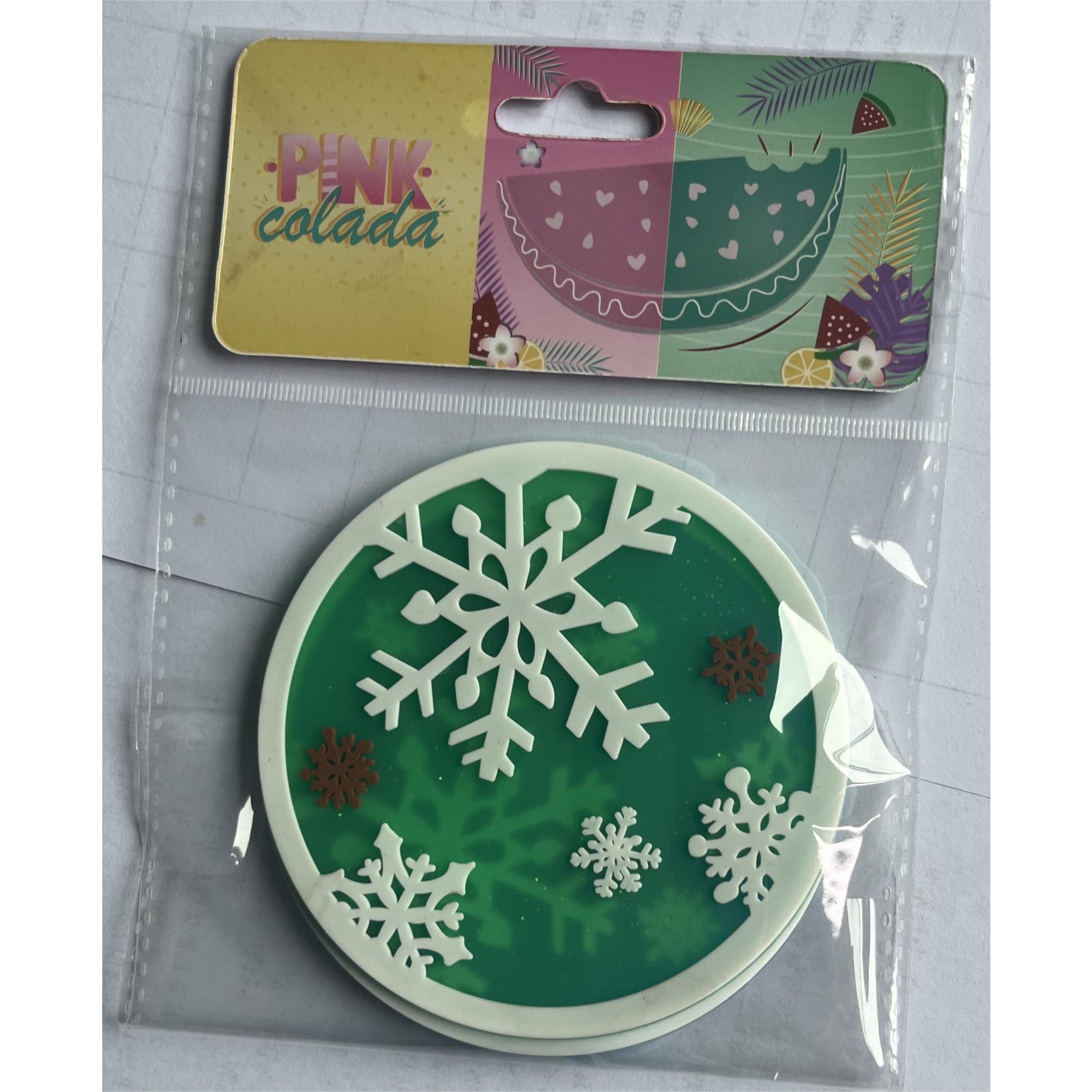 Suport pentru Pahar, Flippy, Model Fulg de Nea, din PVC, 10 cm, Rezistent la Caldura, Verde