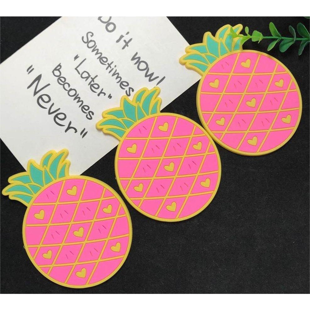 Suport pentru Pahar, Flippy, Model Ananas, din PVC, 12 x 9 cm, Rezistent la Caldura, Roz