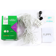 Sectiune Instalatie de Craciun, Flippy®, Tip Turturi, Fara Alimentator, 5m, 143 LED-uri, 8 Jocuri de Lumini, Fir Transparent, Lumina Alb Cald, IP44, Interconectabila