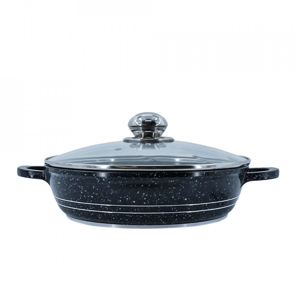 Cratita din aluminiu cu interior marmorat si capac din sticla termorezistenta, Blaumann BL 103-24M