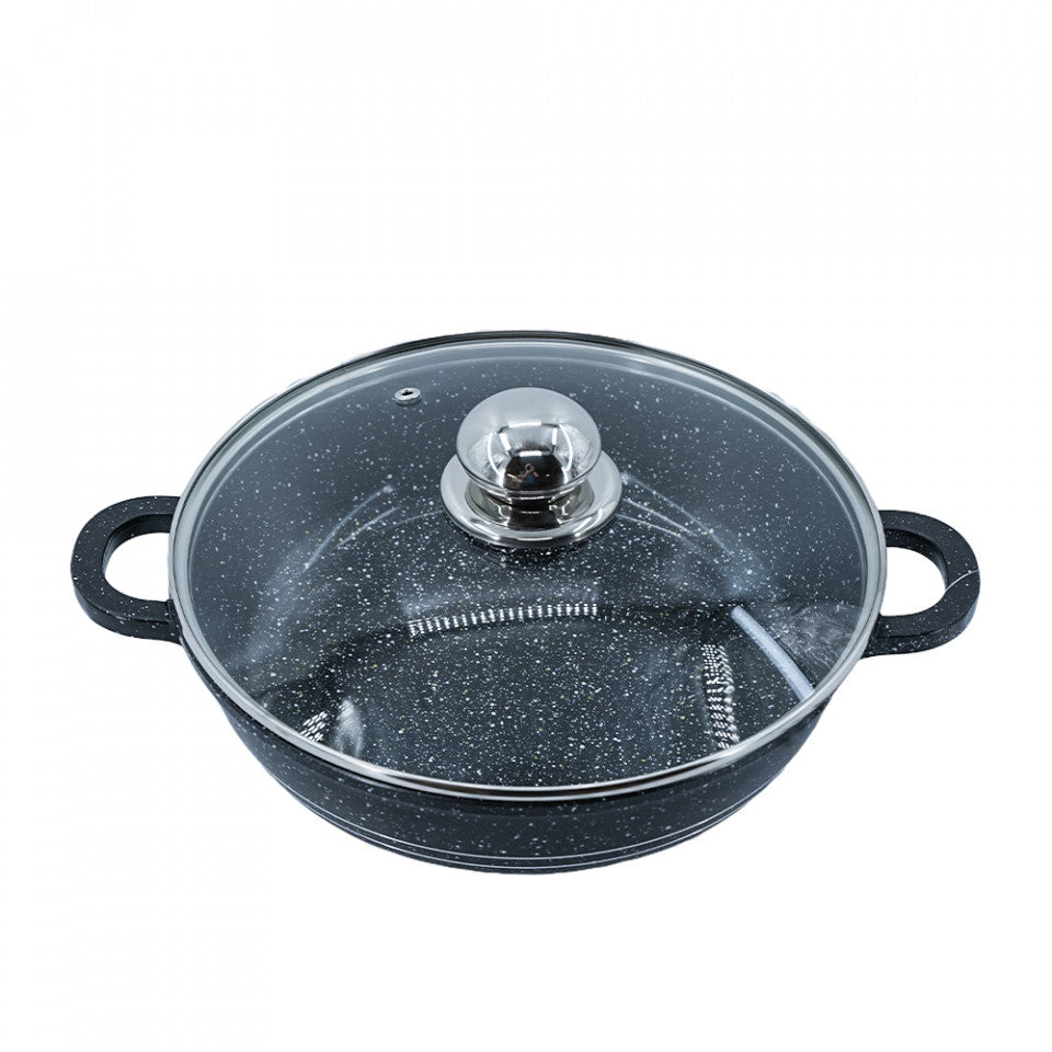 Cratita din aluminiu cu interior marmorat si capac din sticla termorezistenta, Blaumann BL 103-24M