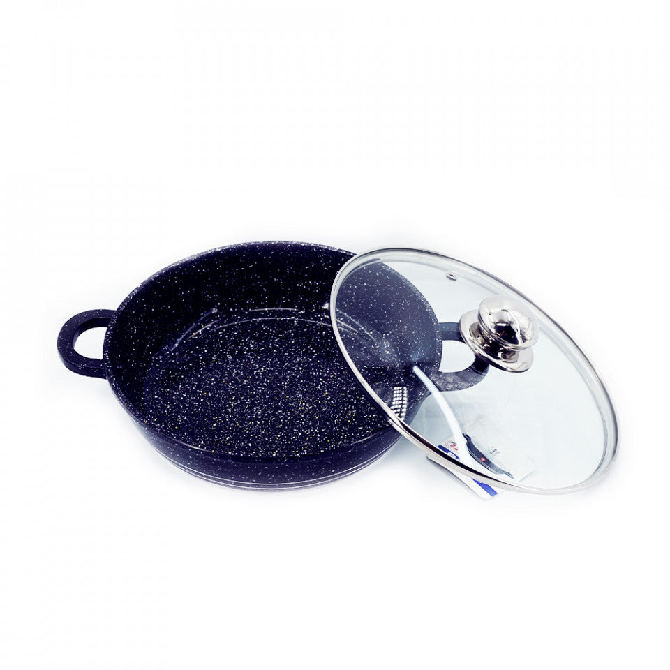 Cratita din aluminiu cu interior marmorat si capac din sticla termorezistenta, Blaumann BL 103-24M