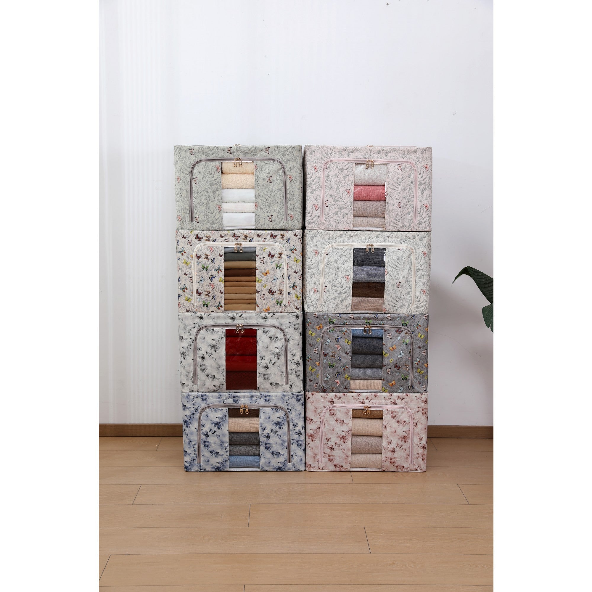 Cutie Depozitare, Flippy, 66L, din Material Textil, 50 x 40 x 33 cm, pentru Haine si Lenjerii, Model Fluturasi, Multicolor