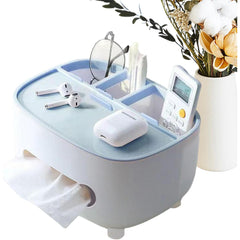 Suport pentru Servetele, Flippy, Cutie Multifunctionala, Design Minimalist, ABS, cu Suport pentru Obiectele Personale, pentru Birou, 21x12x12 cm, Albastru