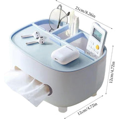 Suport pentru Servetele, Flippy, Cutie Multifunctionala, Design Minimalist, ABS, cu Suport pentru Obiectele Personale, pentru Birou, 21x12x12 cm, Albastru