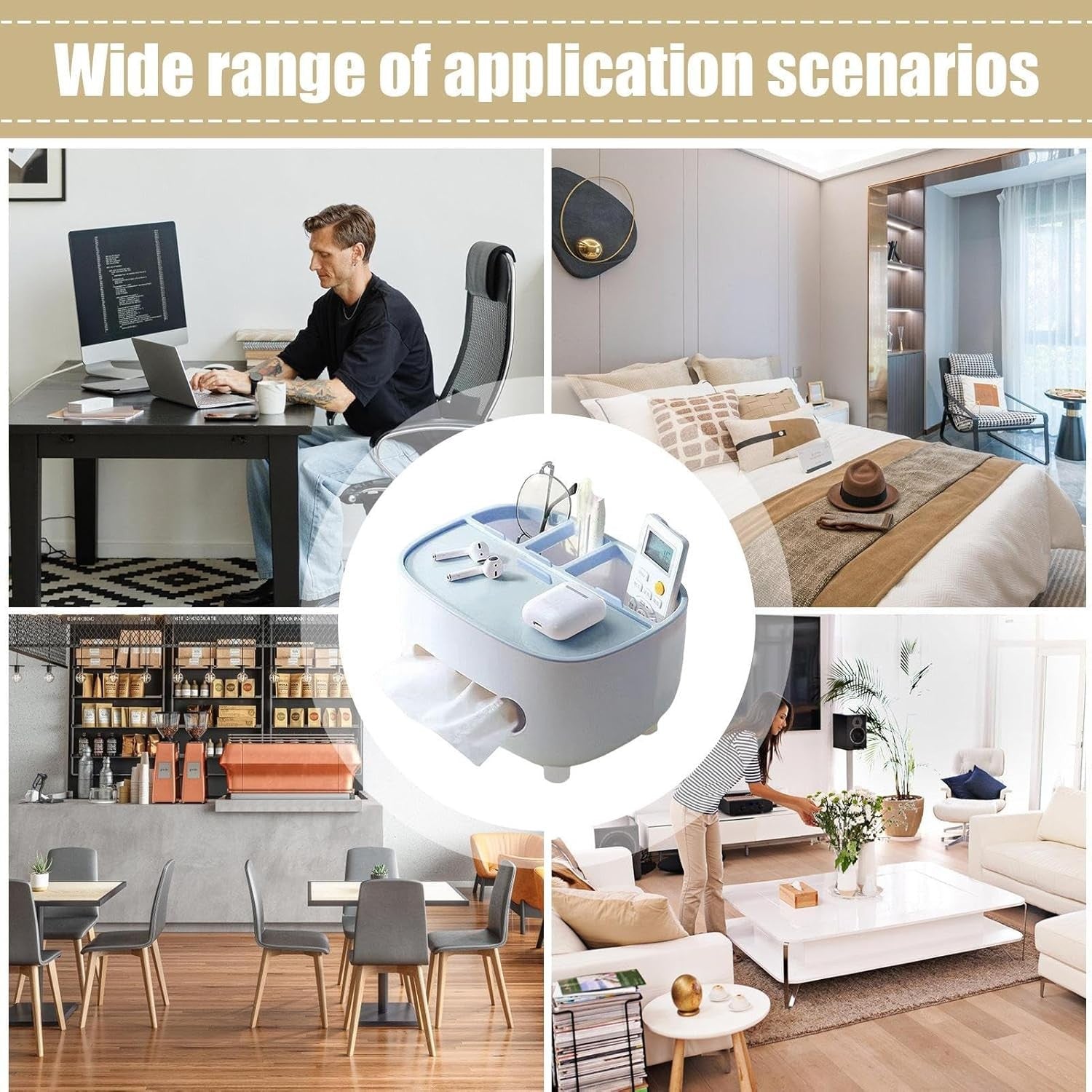 Suport pentru Servetele, Flippy, Cutie Multifunctionala, Design Minimalist, ABS, cu Suport pentru Obiectele Personale, pentru Birou, 21x12x12 cm, Albastru