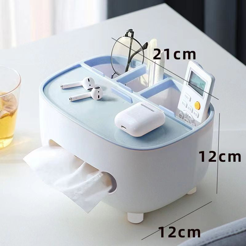 Suport pentru Servetele, Flippy, Cutie Multifunctionala, Design Minimalist, ABS, cu Suport pentru Obiectele Personale, pentru Birou, 21x12x12 cm, Albastru