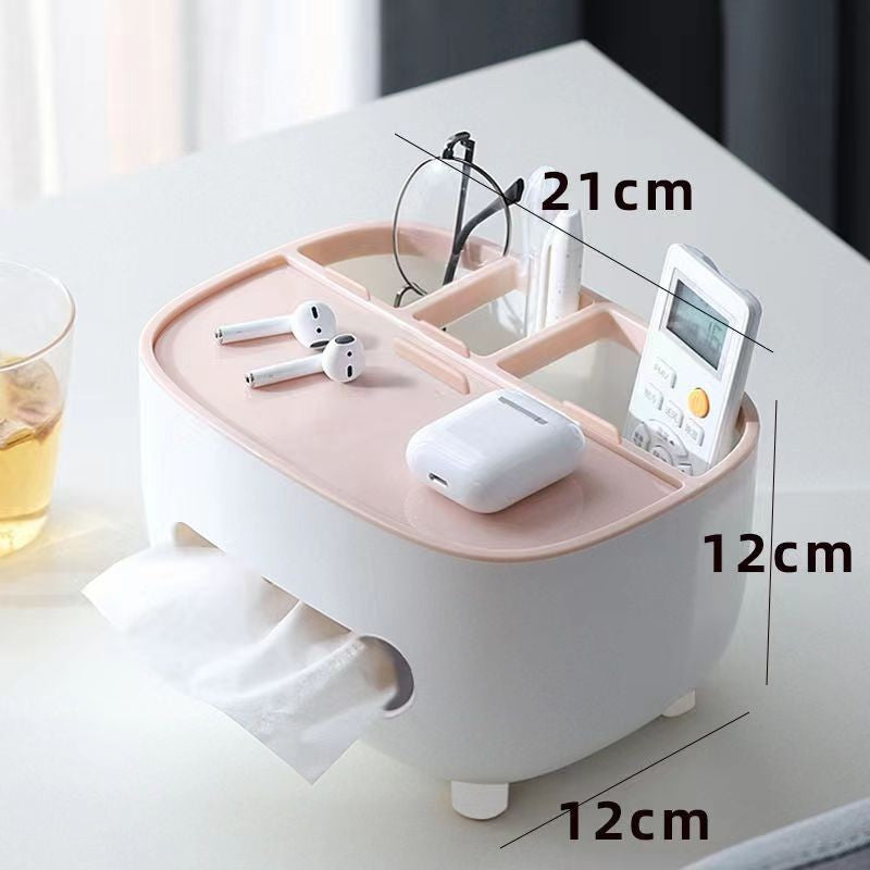 Suport pentru Servetele, Flippy, Cutie Multifunctionala, Design Minimalist, ABS, cu Suport pentru Obiectele Personale, pentru Birou, 21x12x12 cm, Roz