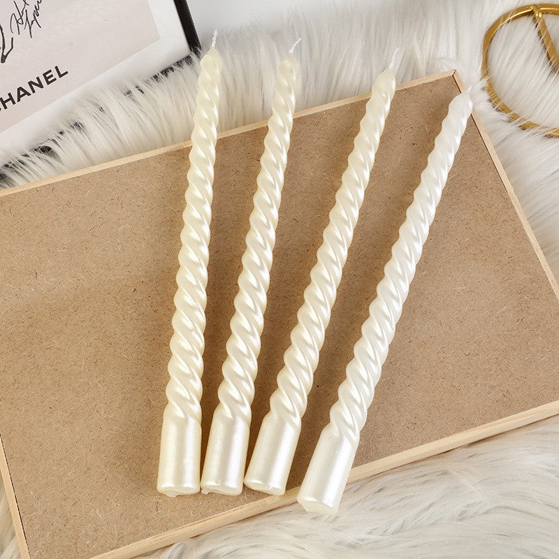 Set 4 Lumanari pentru Masa, Cina, Decor, Flippy, Model Rasucit, Lungime 25 cm, Alb