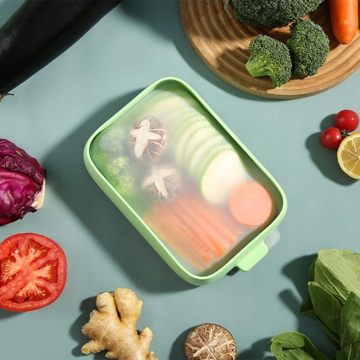 Recipient de Depozitare Alimente, Flippy, Etans, pentru Frigider, din Plastic, Mentinere Proaspata, Reutilizabil, Rezistent la Temperaturi Extreme, 22x14.7x5 cm, Verde