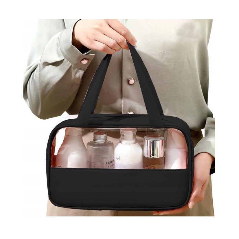 Geanta cosmetice Flippy, pentru voiaj sau organizare, material PVC/textil, impermeabila, portabila, 26 x 15 x 10 cm, negru