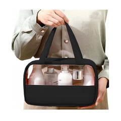 Geanta cosmetice Flippy, pentru voiaj sau organizare, material PVC/textil, impermeabila, portabila, 26 x 15 x 10 cm, negru