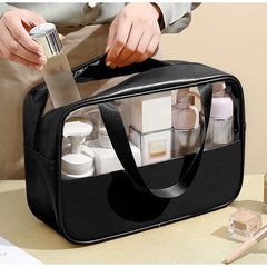 Geanta cosmetice Flippy, pentru voiaj sau organizare, material PVC/textil, impermeabila, portabila, 26 x 15 x 10 cm, negru