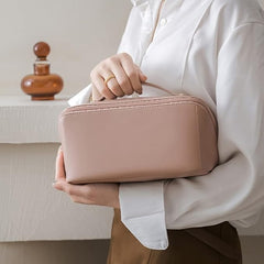 Geanta de Calatorie Flippy, Pentru Cosmetice, Portabila, Impermeabila, din Piele Ecologica, Compartimente Multiple, cu Fermoar, 23 x 11.5 x 10.5 cm, Roz