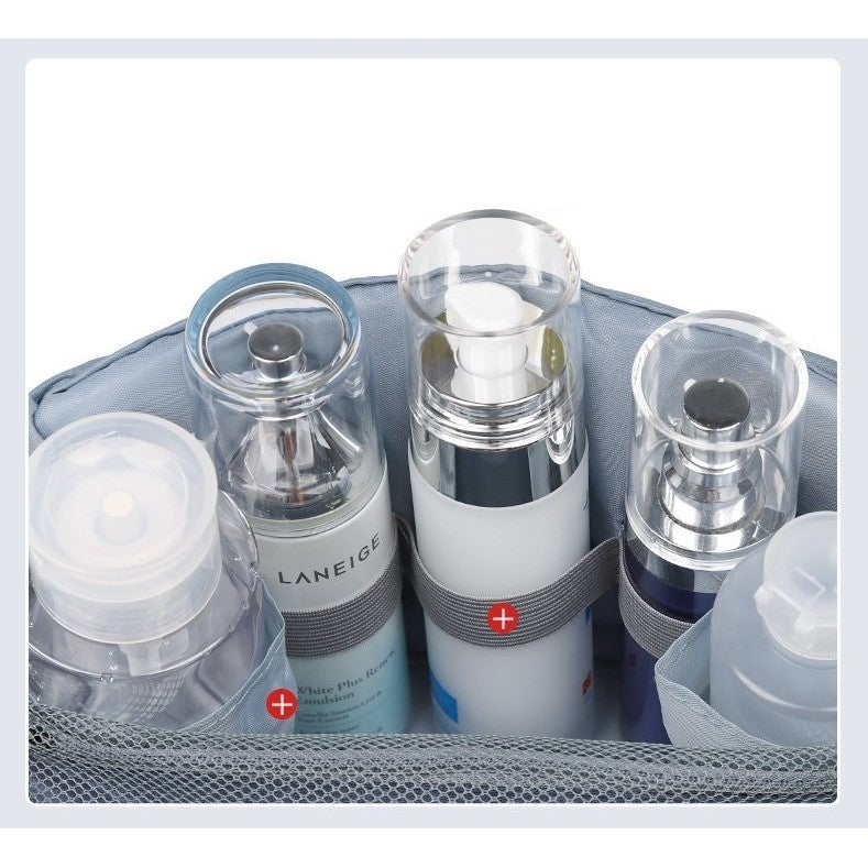 Geanta cosmetice voiaj, Flippy, material panza, impermeabil, 3 compartimente, cu agatatoare, Gri, 47 x 28 x 20   cm