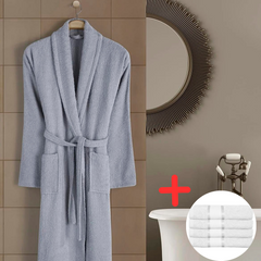 Halat de baie Unisex bumbac 100% – Gri + Set 4 Prosoape