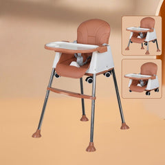 Scaun de Masa Pliabil 3in1, Flippy, Reglabil, Multifunctional, 3 Pozitii, Masuta si Husa Detasabile, Roti, Centura de Siguranta, Ajustare Inaltime, Maro