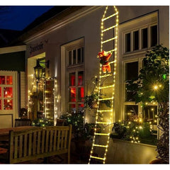 Instalatie LED de Craciun, Flippy, cu Accesorii, Lumina Calda, Lungime 3 m, 16 Trepte, 288 de Luminite, 8 Moduri, Model Mos Craciun pe Scara,  Alb cald