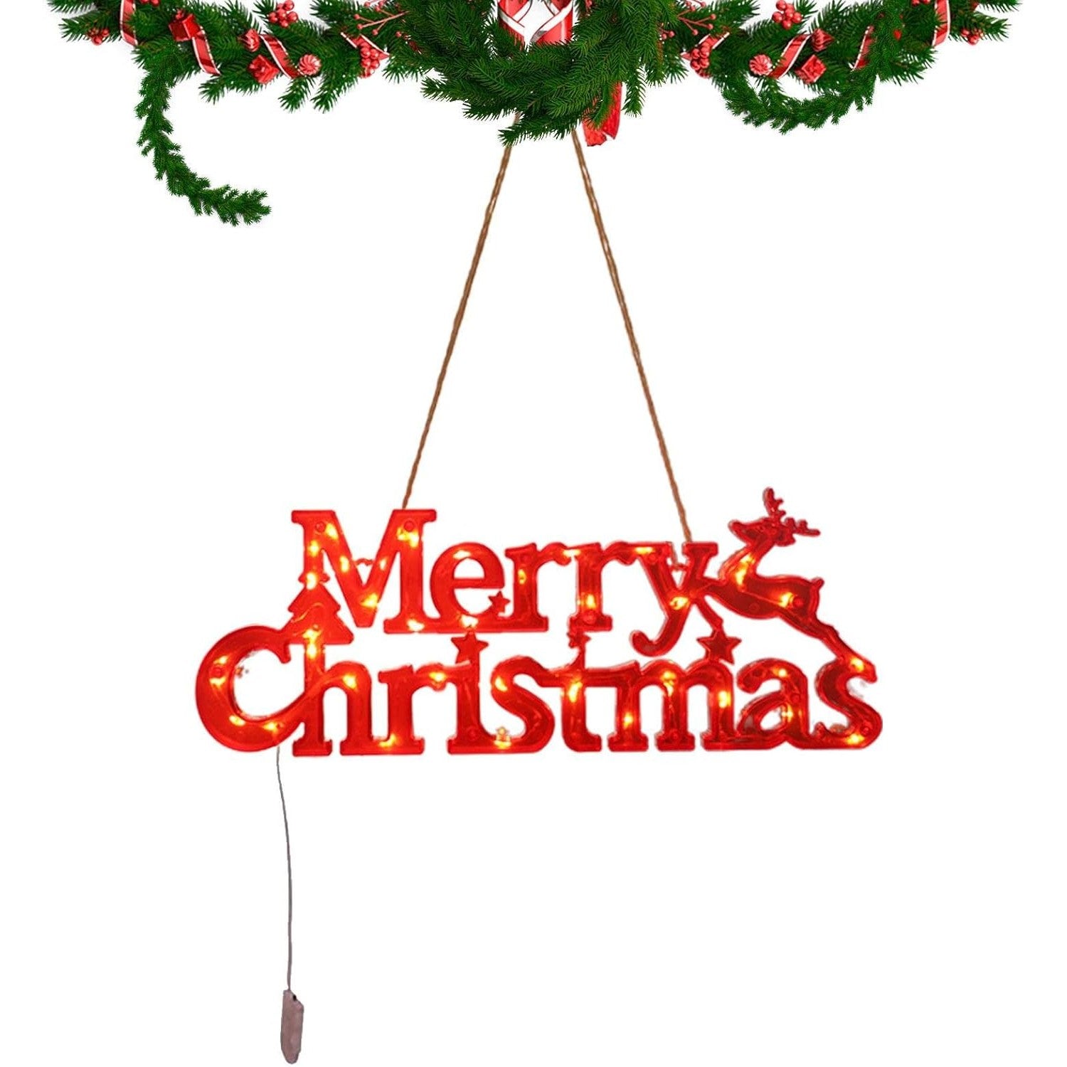 Instalatie LED de Craciun, Flippy, Litere 3D, Merry Christmas, Lumina Calda, 27.5 x 10.5 x 1.4 cm, Rosu