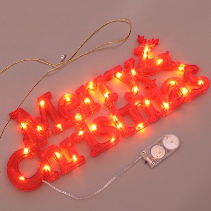 Instalatie LED de Craciun, Flippy, Litere 3D, Merry Christmas, Lumina Calda, 27.5 x 10.5 x 1.4 cm, Rosu