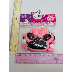Jucarie Antistres Squishy, Flippy, cu Revenire Lenta, Model Labuta de Pisica, cu Stelute, 12 cm, 220g, Pinch Family, Ambalaj Transparent, Roz Negru