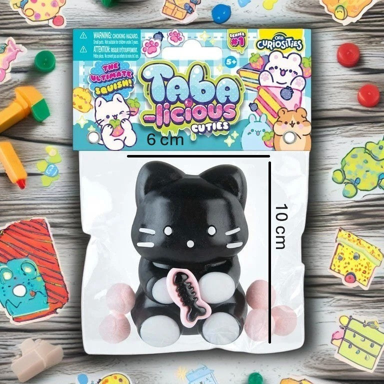 Jucarie Antistres Squishy, Flippy, cu Revenire Lenta, Squeeze Pinch Family, Model Pisicuta, 10cm x6cm Ambalaj Transparent, 70 gr, Negru
