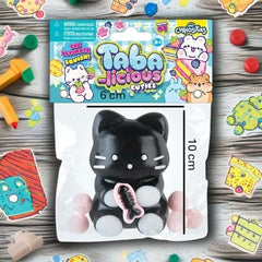 Jucarie Antistres Squishy, Flippy, cu Revenire Lenta, Squeeze Pinch Family, Model Pisicuta, 10cm x6cm Ambalaj Transparent, 70 gr, Negru