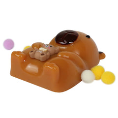Jucarie Antistres Squishy, Flippy, cu Revenire Lenta, Squeeze Pinch Family, Model Urs, Ambalaj Transparent, 4.5 x 7.2 cm, Maro