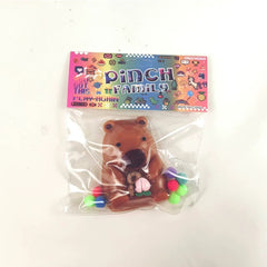 Jucarie Antistres Squishy, Flippy, cu Revenire Lenta, Squeeze Pinch Family, Model Urs, Ambalaj Transparent, 4.5 x 7.2 cm, Maro