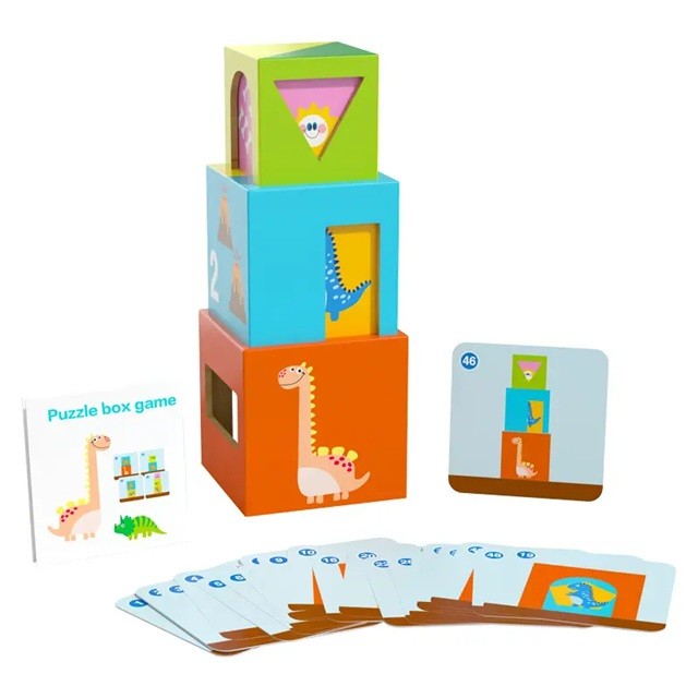 Jucarie de Construit, Flippy, Puzzle Box, Blocuri Stivuibile, 4-6 Ani, 5 Cuburi, 48 de Modele de Construit, 1 Manual, 12.8 x 12.8 x 12.8 cm, Multicolor