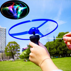 Jucarie Disc Zburator, Distractiv pentru Copii, Flippy, Aruncator Manual din Plastic, cu Lumini, Albastru