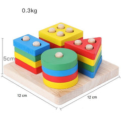 Jucarie Educativa Flippy, Tip Montessori, din Lemn, + 36 Luni, Forme Geometrice, 16 Piese, 12 x 12 cm, Multicolor