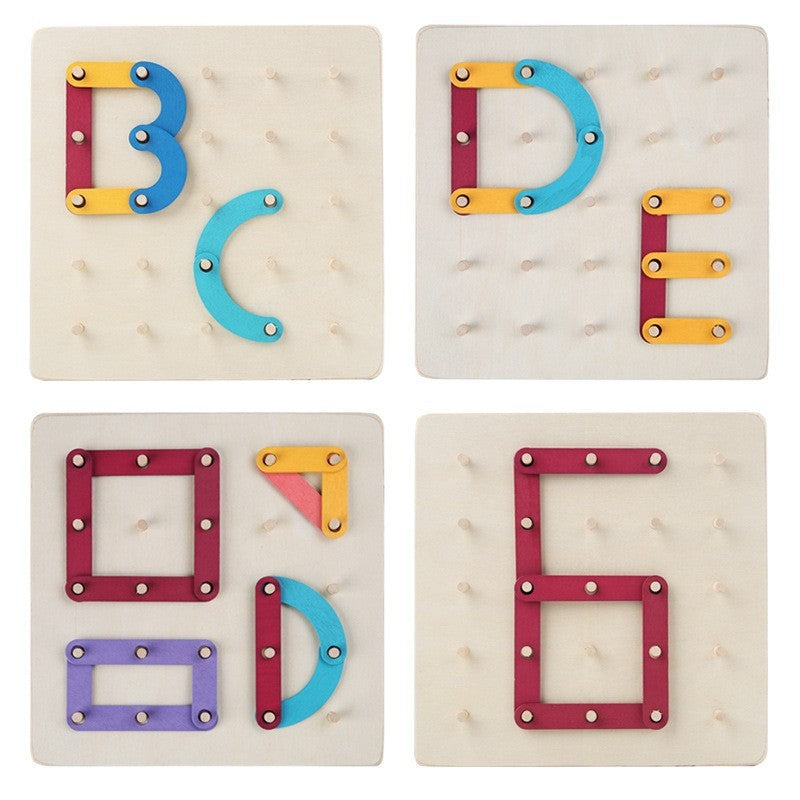 Jucarie Montessori Pegboard, Flippy, din Lemn, Tip Puzzle, Forme, Litere, Educativ, 17.8 x 17.8 x 1.5 cm, Multicolor