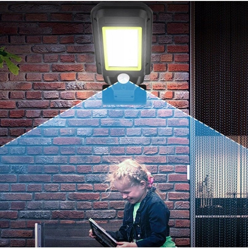 Lampa Solara De Exterior LED Flippy, 23 cm x 11.5 cm, 3072 Lumeni 128 COB LED 25.6 W - echivalent 205 W bec incadescent, IP65, Senzor de Miscare, Senzor de Lumina, 4 Grile, Alb Rece