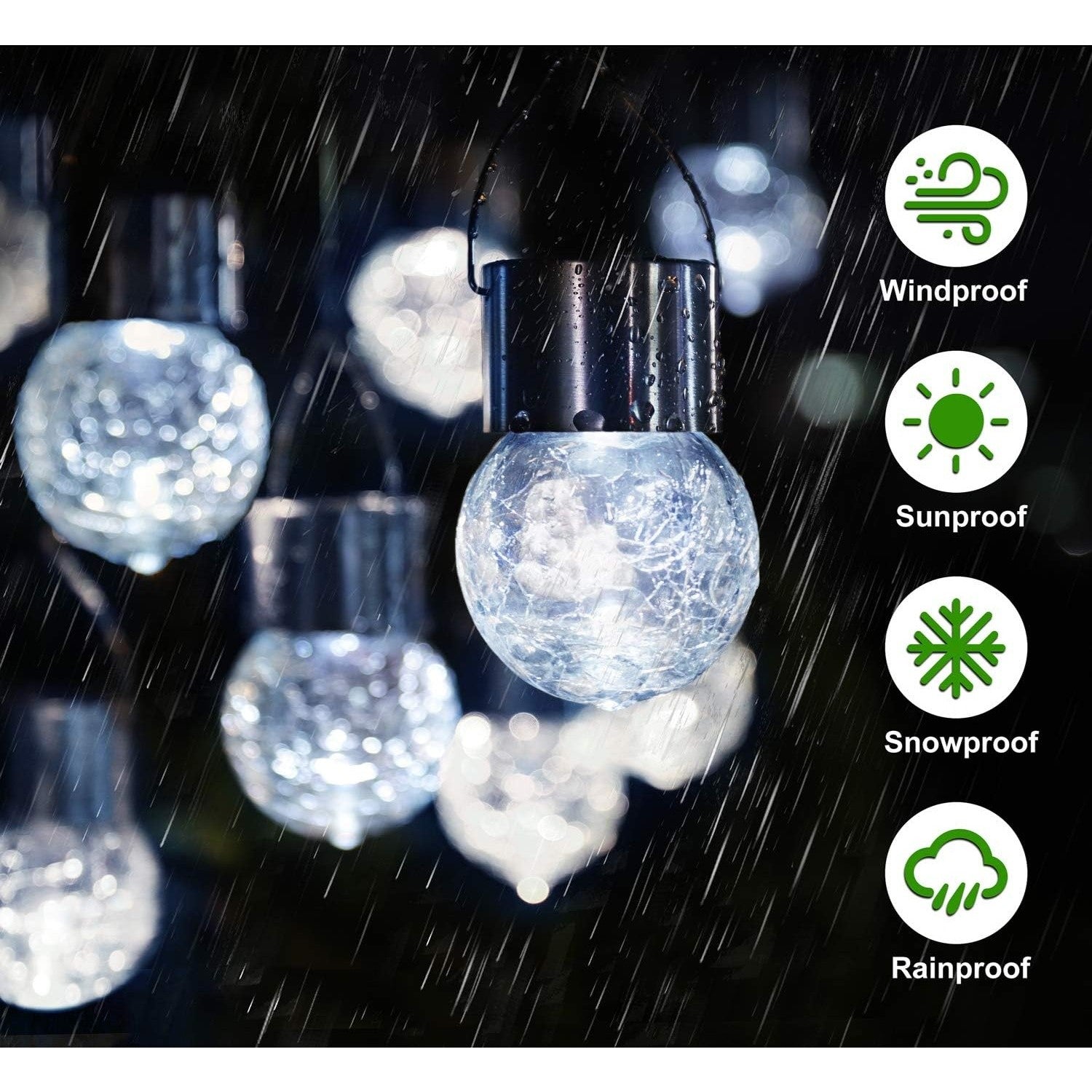 Lampa Solara Flippy, LED, Tip Candelabru Mic, Cu Bila Din Sticla Crapata, Exterioara, Impermeabila, Iluminare 6-12 H, Alb