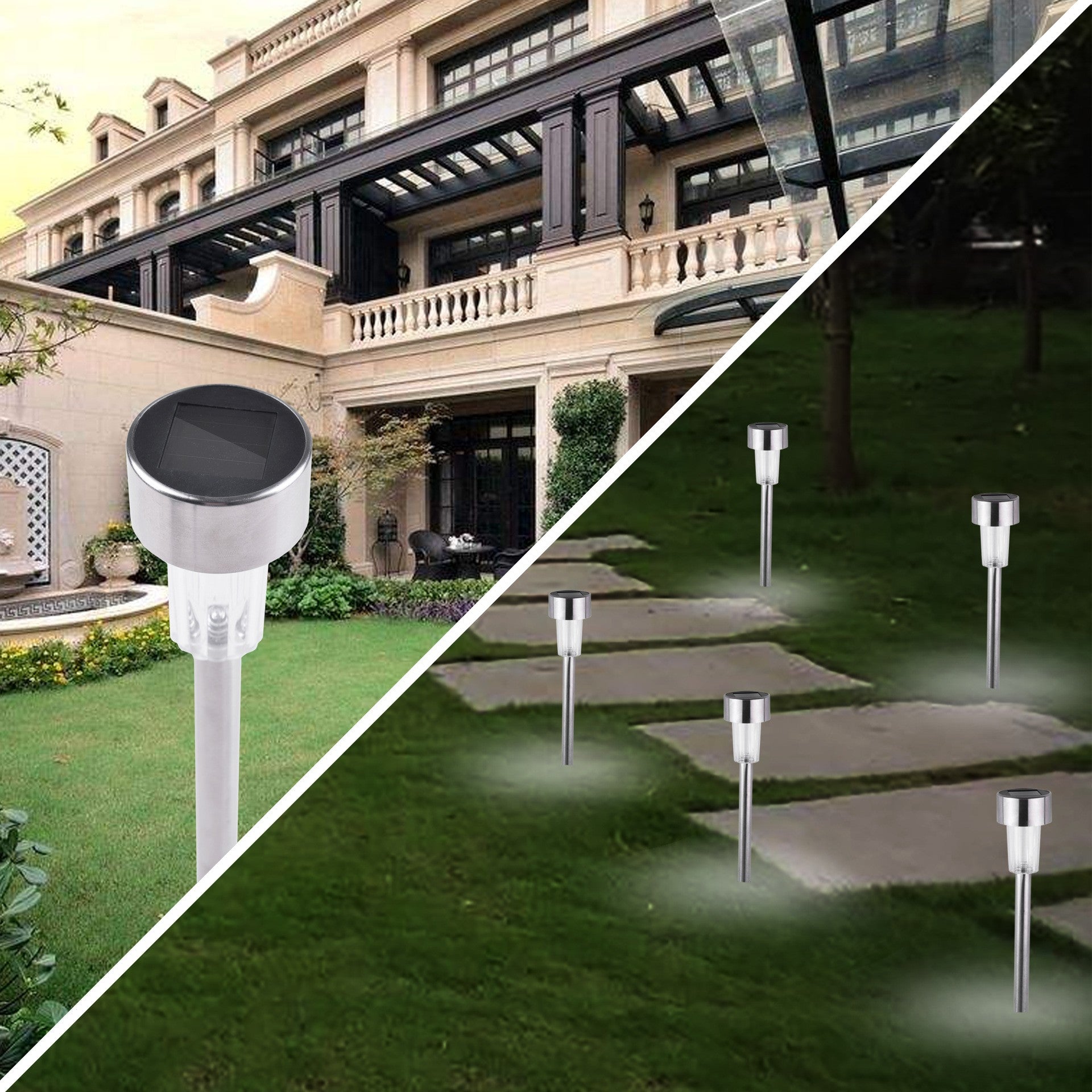 Lampa solara Led decorativa pentru gradina, Argintie, Flippy, Lumina Multicolor