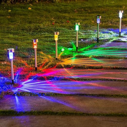 Lampa solara Led decorativa pentru gradina, Argintie, Flippy, Lumina Multicolor