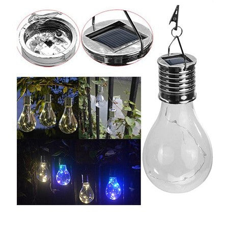 Lampa Solara LED Decorativa sub forma de Bulb, pentru exterior, suspendata, IP65, Ultron Albastru, Flippy