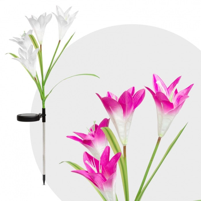 Lumina solara LED tip Crin cu 4 flori, inaltime 80 cm, pentru gradina, Flippy