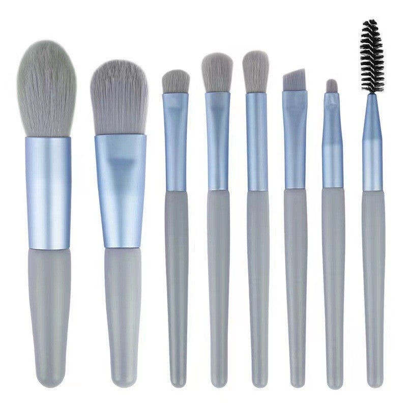 Mini set portabil 8 pensule de machiaj albastre, Flippy