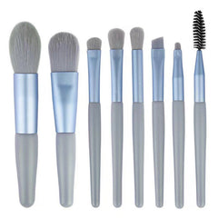 Mini set portabil 8 pensule de machiaj cu husa albastra, Flippy