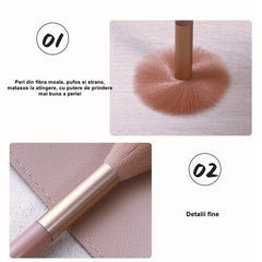 Mini Set Portabil 8 Pensule pentru Machiaj Flippy, Super Soft, Makeup Profesional/Incepatori, Maner Ergonomic, Gentuta Depozitare Inclusa, Maro