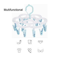 Uscator de Rufe Suspendat Flippy, cu 16 Carlige, Rotire 360 Grade, Mateiral Plastic, Usor de Depozitat, Multifunctional, 26 x 21 cm, Albastru