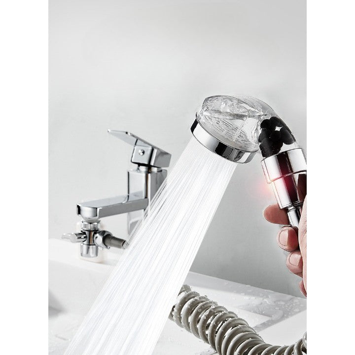 Set Extensie de Dus, Flippy, pentru Baterie Baie sau Bucatarie, 4 Piese, Filtru de Ioni Negativi, Furtun Flexibil de 1.5 Metri, Argintiu