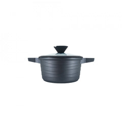 Oala aluminiu, capac din sticla cu maner de silicon diametru 20 cm, 2.7l, culoare black pro, cod 55872-20