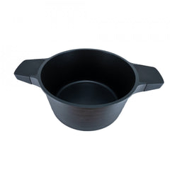Oala aluminiu, capac din sticla cu maner de silicon diametru 20 cm, 2.7l, culoare black pro, cod 55872-20