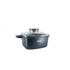 Oala aluminiu marmurat, diametru 20cm, capacitate 2.8L, culoare negru, capac de sticla, cod 4401