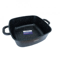 Oala aluminiu marmurat, diametru 24cm, capacitate 4.4L, culoare negru, capac de sticla, cod 4402