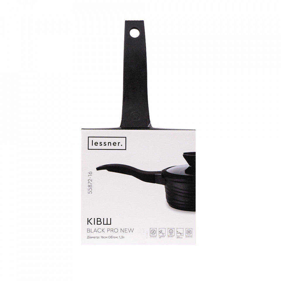 Oala din aluminiu cu interior marmorat cu coada si capac din sticla termorezistenta, 1.5L, 55872-16
